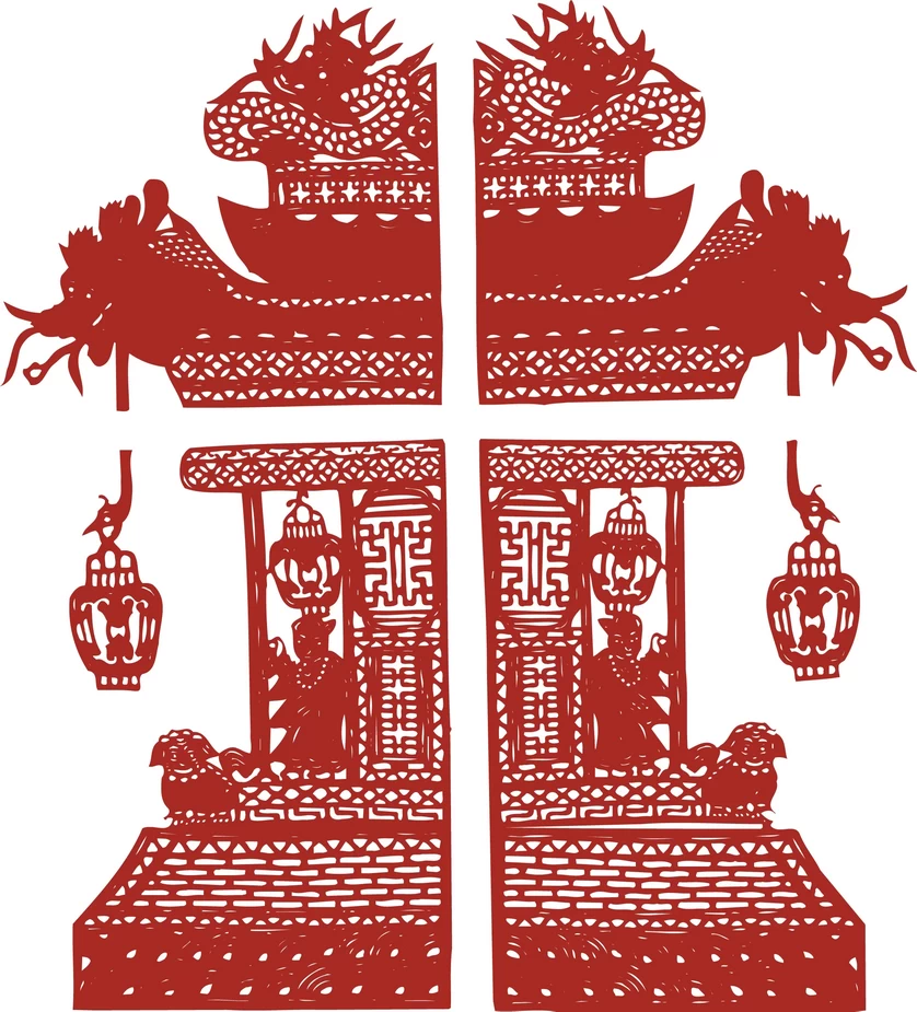中国风中式传统喜庆民俗人物动物窗花剪纸插画边框AI矢量PNG素材【1332】